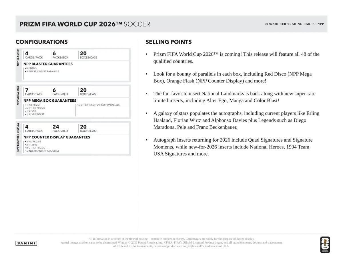 2026 Panini Prizm FIFA World Cup Fußball Mega Box